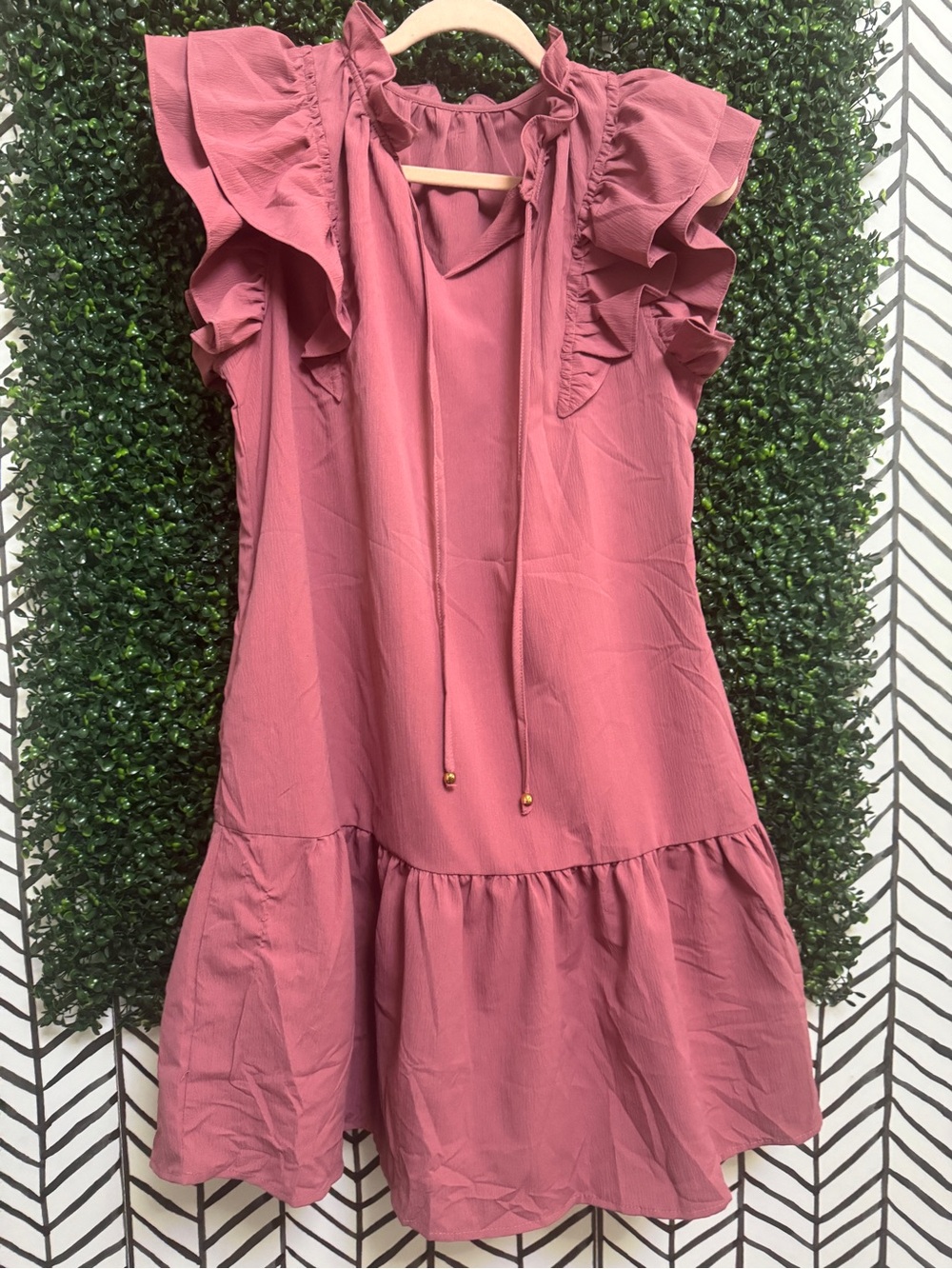 Source Unknown Dusty Rose Ruffle Sleeve Dress